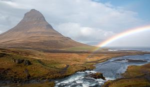 Preview wallpaper river, rainbow, landscape, nature, valley