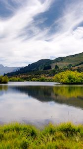 Preview wallpaper river, reflection, hill