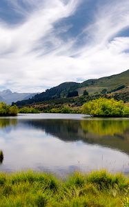 Preview wallpaper river, reflection, hill