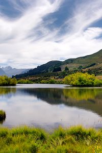 Preview wallpaper river, reflection, hill