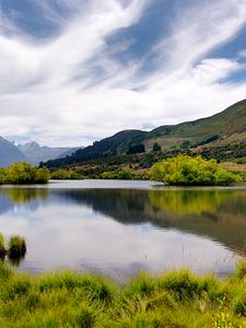 Preview wallpaper river, reflection, hill