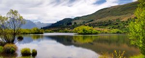 Preview wallpaper river, reflection, hill