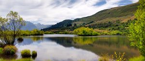 Preview wallpaper river, reflection, hill