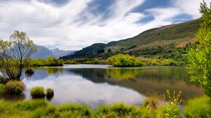 Preview wallpaper river, reflection, hill