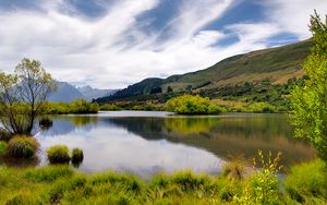 Preview wallpaper river, reflection, hill