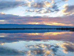 Preview wallpaper river, reflection, sky, clouds, nature