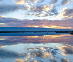 Preview wallpaper river, reflection, sky, clouds, nature