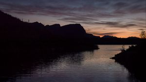Preview wallpaper river, ripples, silhouettes, sunset