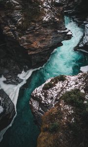 Preview wallpaper river, rocks, aerial view, water, cliff