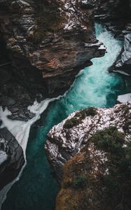 Preview wallpaper river, rocks, aerial view, water, cliff