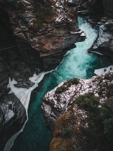 Preview wallpaper river, rocks, aerial view, water, cliff