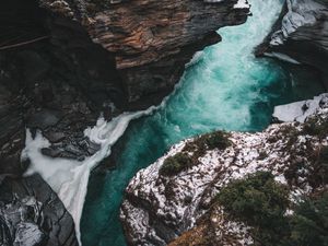 Preview wallpaper river, rocks, aerial view, water, cliff