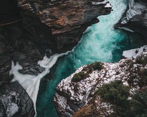 Preview wallpaper river, rocks, aerial view, water, cliff