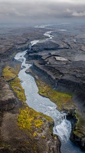 Preview wallpaper river, rocks, clouds, aerial view, landscape