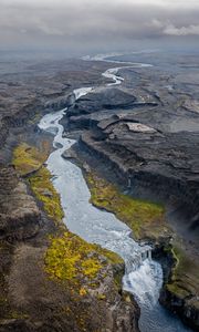 Preview wallpaper river, rocks, clouds, aerial view, landscape