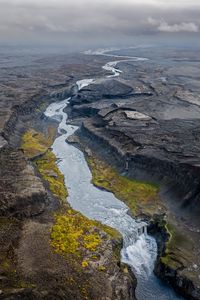 Preview wallpaper river, rocks, clouds, aerial view, landscape