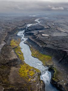 Preview wallpaper river, rocks, clouds, aerial view, landscape