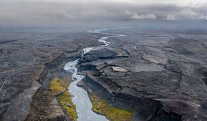Preview wallpaper river, rocks, clouds, aerial view, landscape