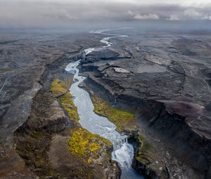 Preview wallpaper river, rocks, clouds, aerial view, landscape