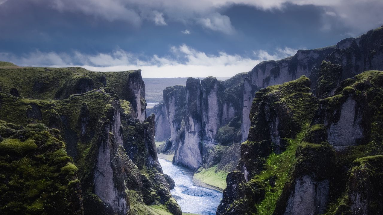 Wallpaper river, rocks, current, sky