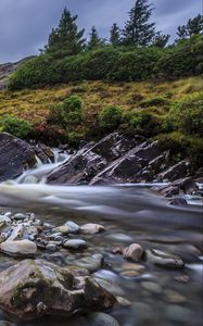 Preview wallpaper river, rocks, flow, water, mountains