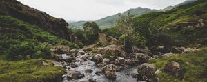 Preview wallpaper river, rocks, flow, mountains