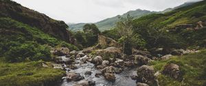 Preview wallpaper river, rocks, flow, mountains