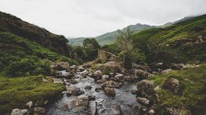 Preview wallpaper river, rocks, flow, mountains