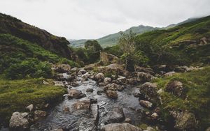 Preview wallpaper river, rocks, flow, mountains