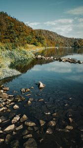 Preview wallpaper river, rocks, forest, nature, landscape