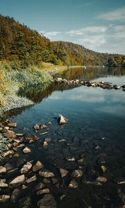 Preview wallpaper river, rocks, forest, nature, landscape