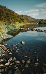 Preview wallpaper river, rocks, forest, nature, landscape