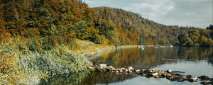 Preview wallpaper river, rocks, forest, nature, landscape