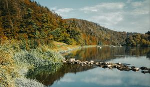 Preview wallpaper river, rocks, forest, nature, landscape