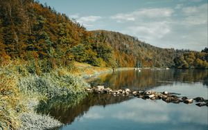 Preview wallpaper river, rocks, forest, nature, landscape