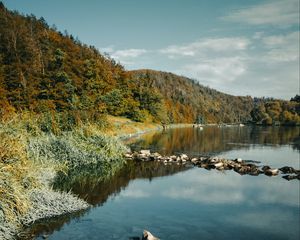 Preview wallpaper river, rocks, forest, nature, landscape