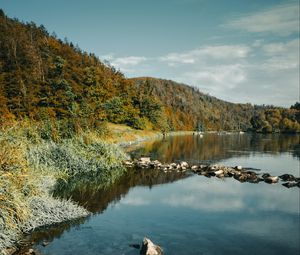 Preview wallpaper river, rocks, forest, nature, landscape