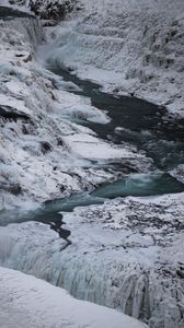 Preview wallpaper river, rocks, ice, winter, landscape
