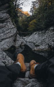 Preview wallpaper river, rocks, legs, overview, nature