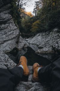 Preview wallpaper river, rocks, legs, overview, nature