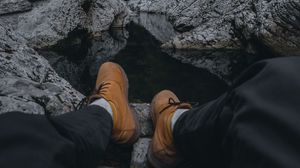 Preview wallpaper river, rocks, legs, overview, nature