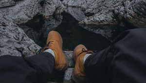 Preview wallpaper river, rocks, legs, overview, nature