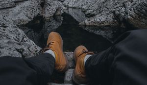Preview wallpaper river, rocks, legs, overview, nature