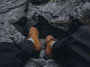 Preview wallpaper river, rocks, legs, overview, nature