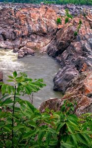 Preview wallpaper river, rocks, shrubs, landscape