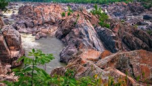 Preview wallpaper river, rocks, shrubs, landscape