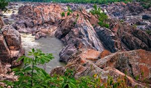 Preview wallpaper river, rocks, shrubs, landscape