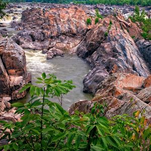 Preview wallpaper river, rocks, shrubs, landscape