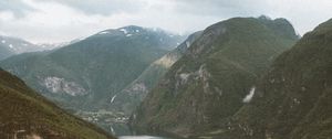 Preview wallpaper river, rocks, slope, mountains, peaks