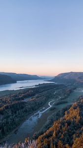 Preview wallpaper river, rocks, trees, landscape, distance